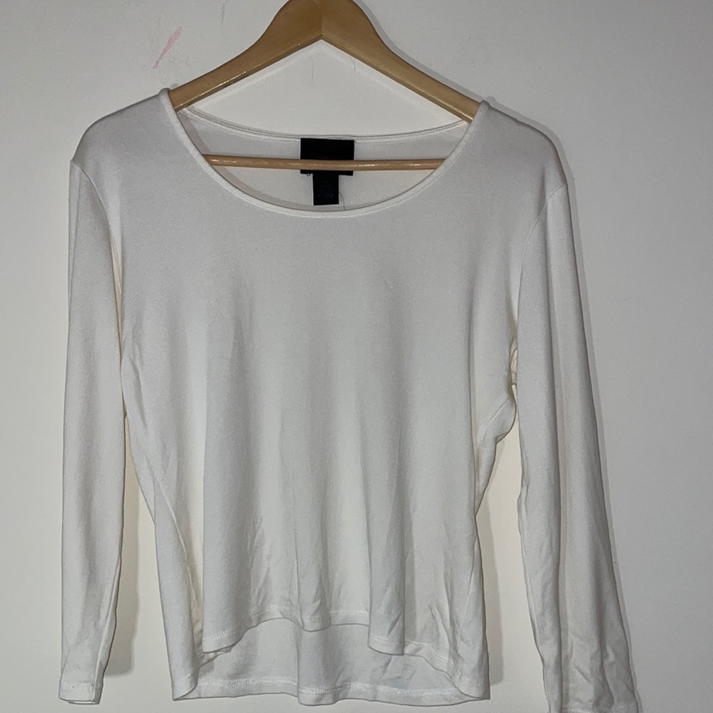 Magaschoni 3/4 Sleeve Silk & cotton blend Shirt ivory white Medium scoop neck